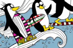 DALL·E-2023-02-04-16.02.07-The-penguins-were-the-first-to-try-surfing-on-beach-Dr.-Seuss-style-drawings-compressed